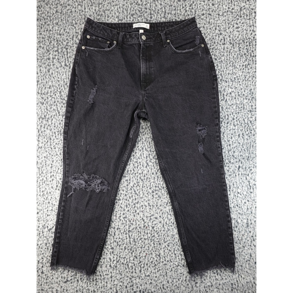 Abercrombie & Fitch Mom Jeans Womens 32/14R Black Good Distressed Curve Love